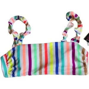 No Boundaries Ruffle Strap Baneau multicolor stripe bathing suit top sz L